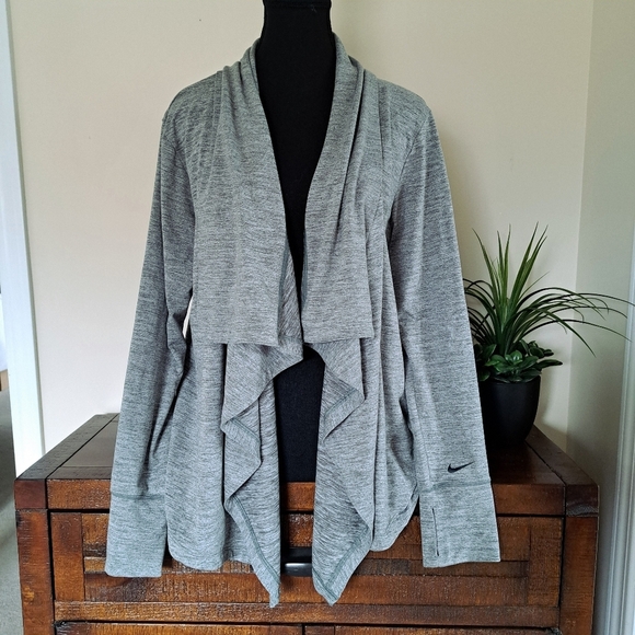 Nike Dri Fit Open Drape Cardigan Yoga Open Front Top Size Large Green Active - Picture 1 of 13